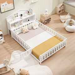 Bellemave® Full Size Floor Bed with Bookcases and Blackboards - Bellemave