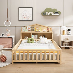 Bellemave® Full Size Floor Bed with Bookcases and Blackboards - Bellemave