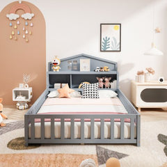 Bellemave® Full Size Floor Bed with Bookcases and Blackboards - Bellemave