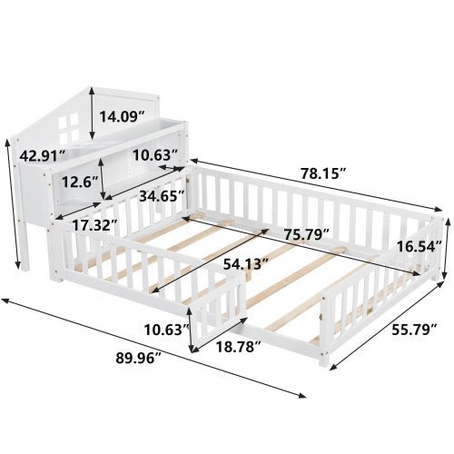 Bellemave® Full Size Floor Bed with Bookcases and Blackboards - Bellemave