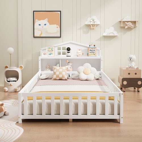 Bellemave® Full Size Floor Bed with Bookcases and Blackboards - Bellemave