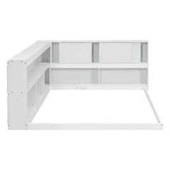 Bellemave® Full Size Floor Bed with L - shaped Bookcases, Sliding Doors,Without Slats - Bellemave