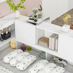 Bellemave® Full Size Floor Bed with L - shaped Bookcases, Sliding Doors,Without Slats - Bellemave