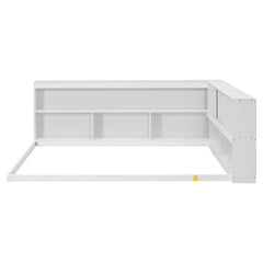 Bellemave® Full Size Floor Bed with L - shaped Bookcases, Sliding Doors,Without Slats - Bellemave