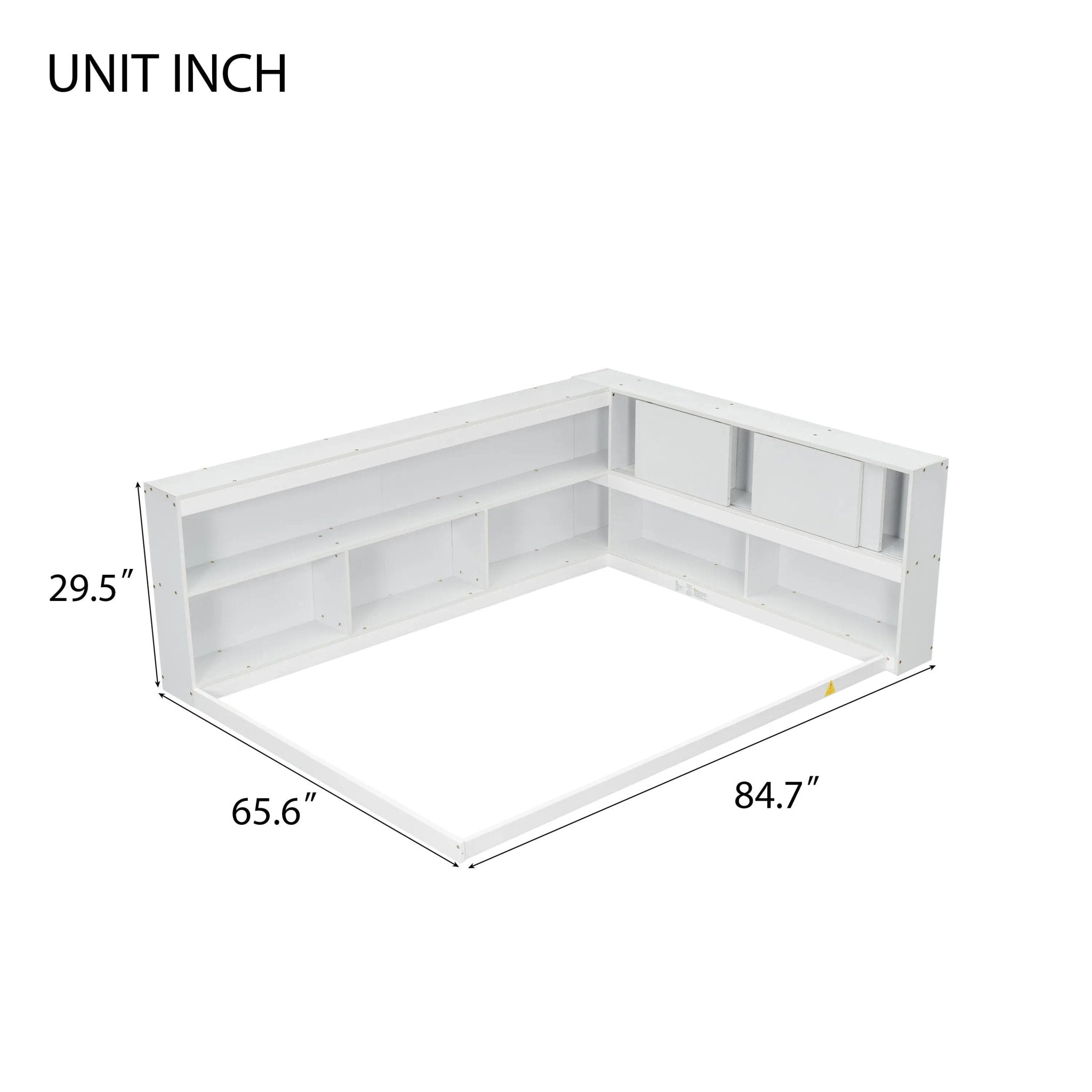Bellemave® Full Size Floor Bed with L - shaped Bookcases, Sliding Doors,Without Slats - Bellemave