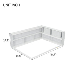 Bellemave® Full Size Floor Bed with L - shaped Bookcases, Sliding Doors,Without Slats - Bellemave