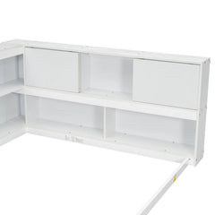 Bellemave® Full Size Floor Bed with L - shaped Bookcases, Sliding Doors,Without Slats - Bellemave