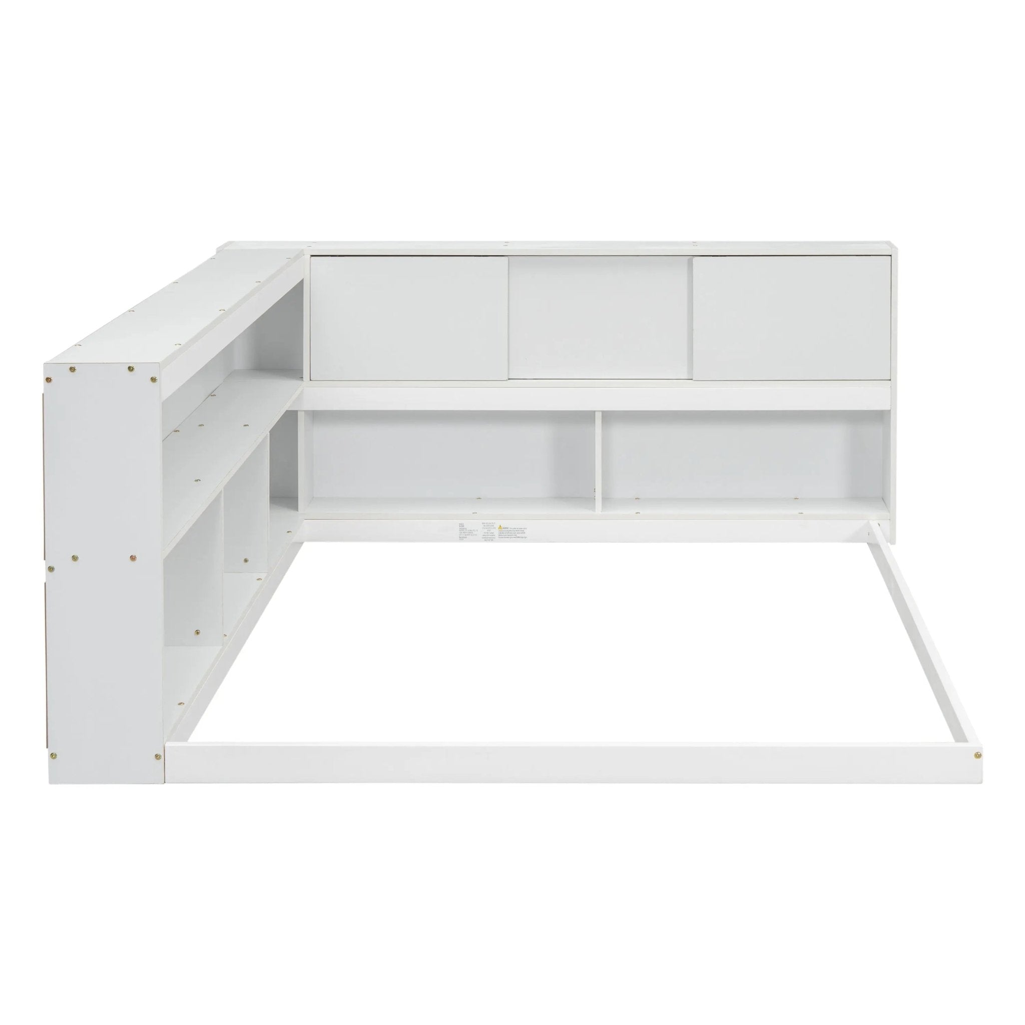 Bellemave® Full Size Floor Bed with L - shaped Bookcases, Sliding Doors,Without Slats - Bellemave