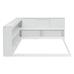 Bellemave® Full Size Floor Bed with L - shaped Bookcases, Sliding Doors,Without Slats - Bellemave