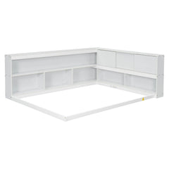 Bellemave® Full Size Floor Bed with L - shaped Bookcases, Sliding Doors,Without Slats - Bellemave