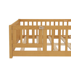 Bellemave® Full Size Floor Bed with Safety Guardrails and Door for Kids, Natural - Bellemave