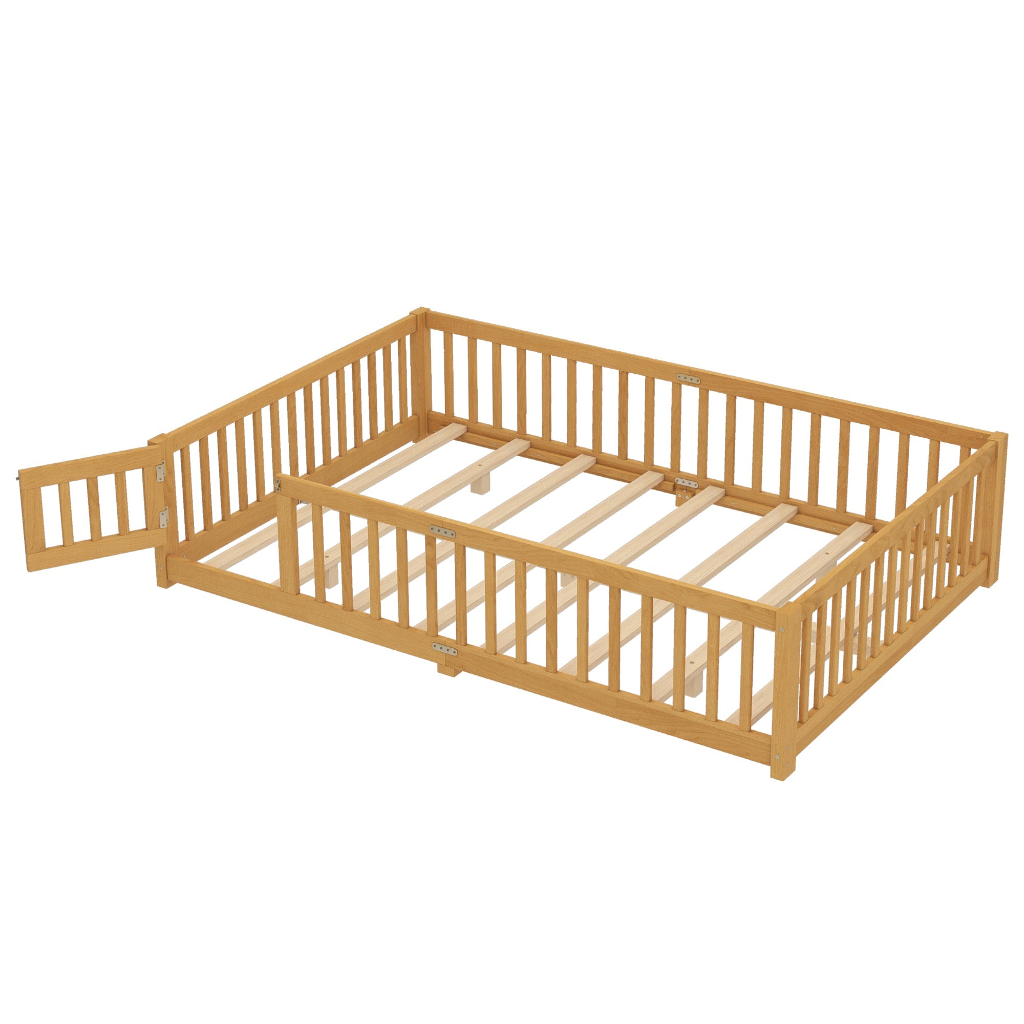 Bellemave® Full Size Floor Bed with Safety Guardrails and Door for Kids, Natural - Bellemave
