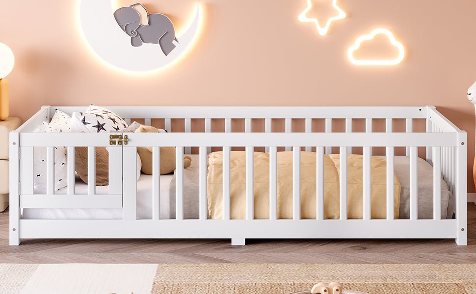 Bellemave® Full Size Floor Bed with Safety Guardrails and Door for Kids, Natural - Bellemave
