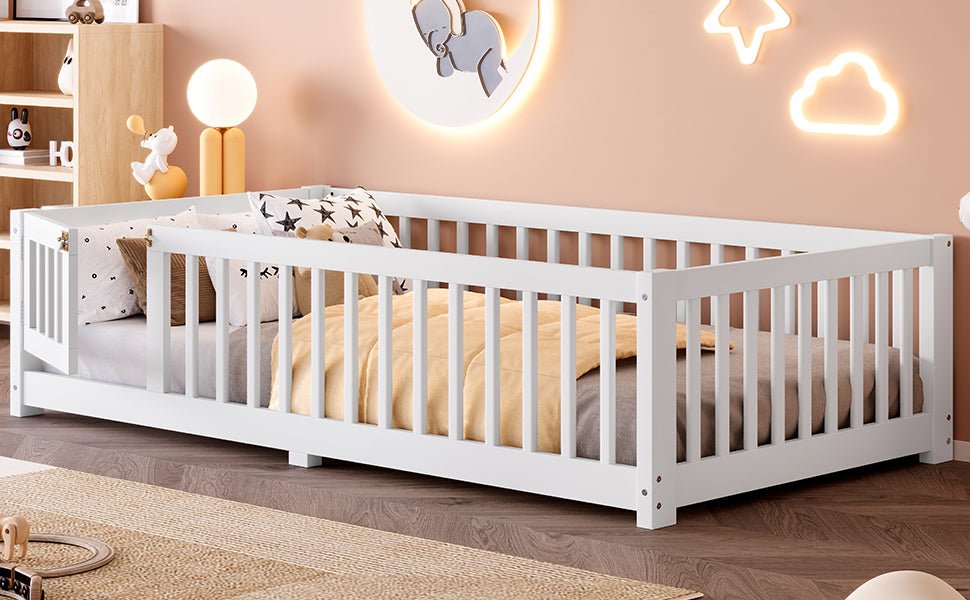 Bellemave® Full Size Floor Bed with Safety Guardrails and Door for Kids, Natural - Bellemave