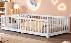 Bellemave® Full Size Floor Bed with Safety Guardrails and Door for Kids, Natural - Bellemave