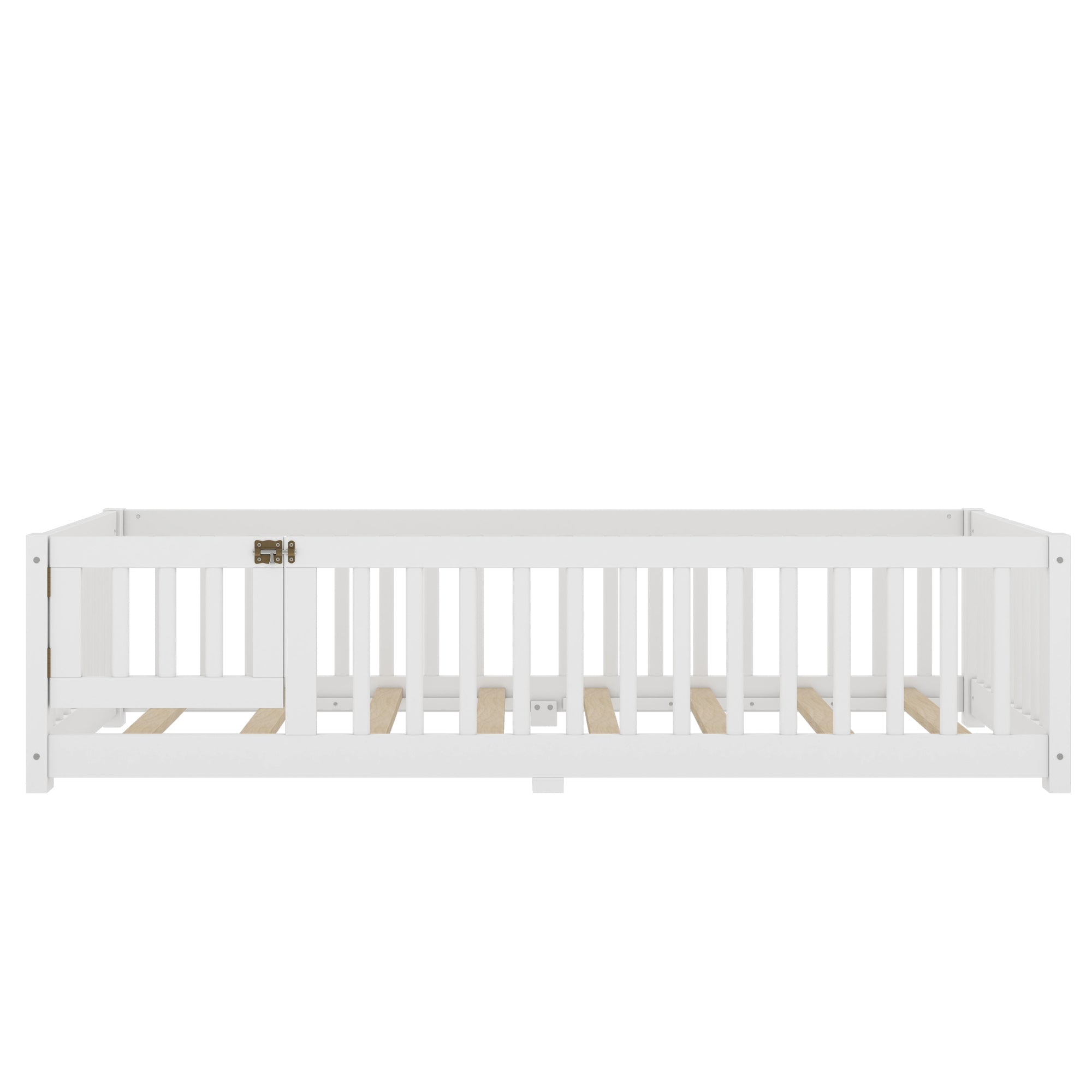 Bellemave® Full Size Floor Bed with Safety Guardrails and Door for Kids, Natural - Bellemave