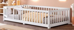 Bellemave® Full Size Floor Bed with Safety Guardrails and Door for Kids, Natural - Bellemave