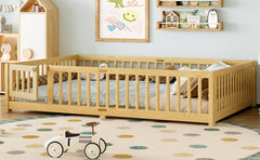 Bellemave® Full Size Floor Bed with Safety Guardrails and Door for Kids, Natural - Bellemave