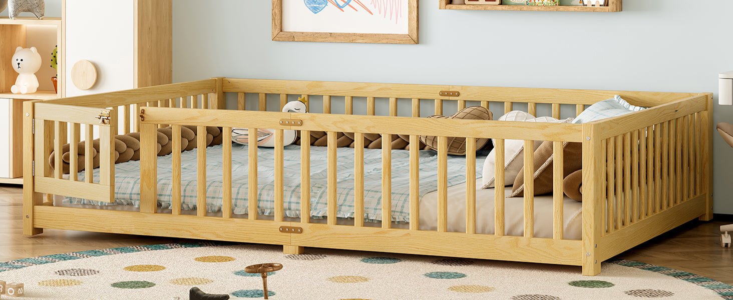 Bellemave® Full Size Floor Bed with Safety Guardrails and Door for Kids, Natural - Bellemave