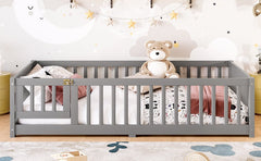 Bellemave® Full Size Floor Bed with Safety Guardrails and Door for Kids, Natural - Bellemave