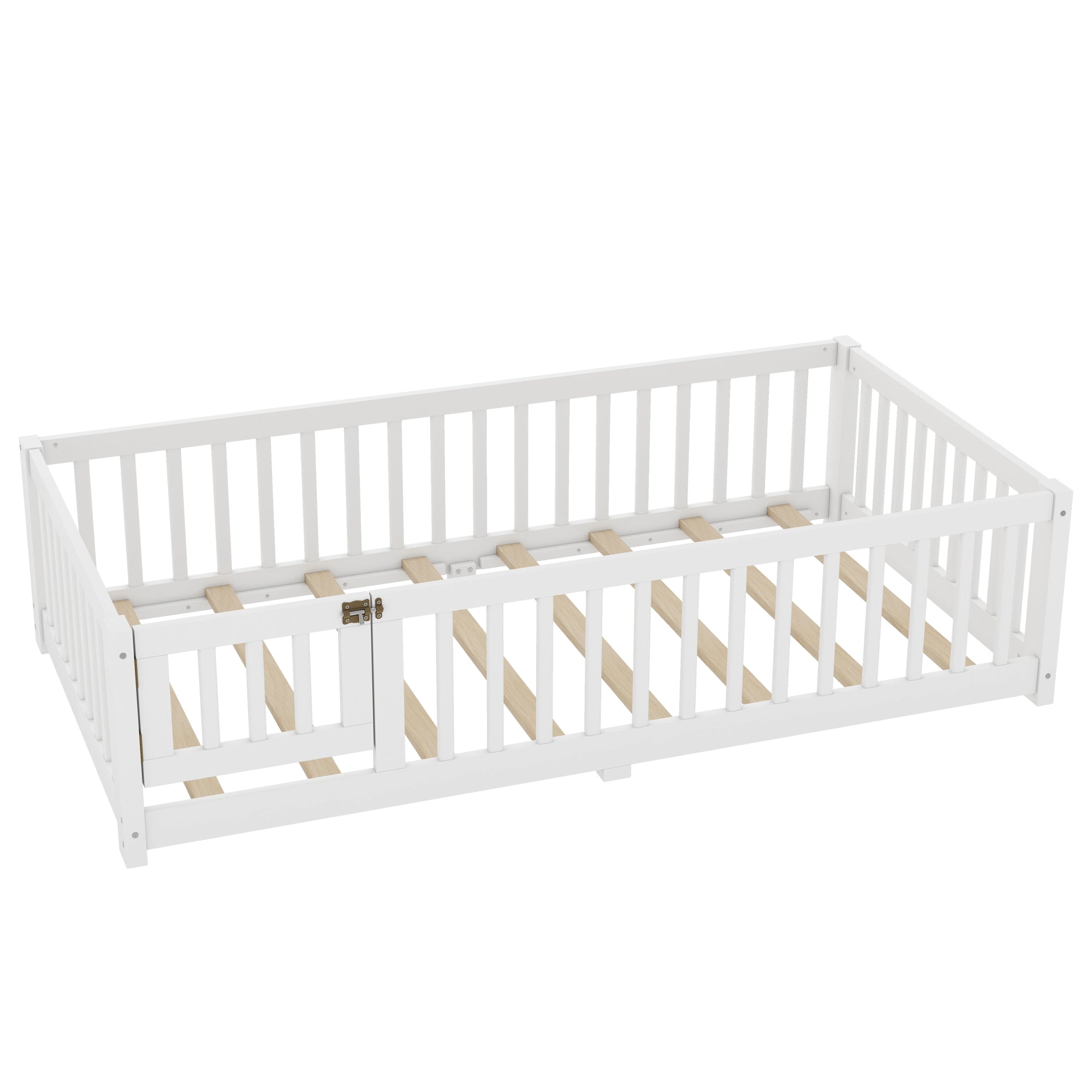 Bellemave® Full Size Floor Bed with Safety Guardrails and Door for Kids, Natural - Bellemave