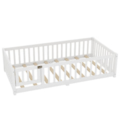 Bellemave® Full Size Floor Bed with Safety Guardrails and Door for Kids, Natural - Bellemave