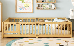 Bellemave® Full Size Floor Bed with Safety Guardrails and Door for Kids, Natural - Bellemave
