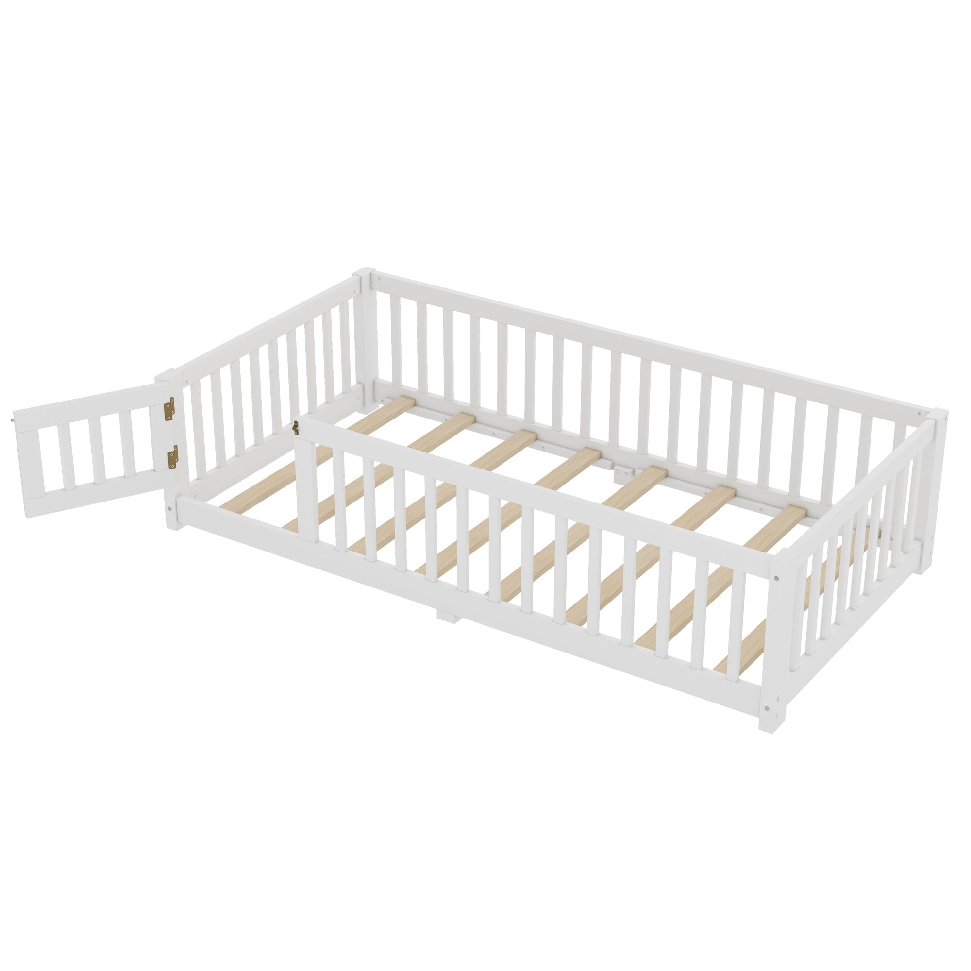 Bellemave® Full Size Floor Bed with Safety Guardrails and Door for Kids, Natural - Bellemave