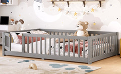 Bellemave® Full Size Floor Bed with Safety Guardrails and Door for Kids, Natural - Bellemave