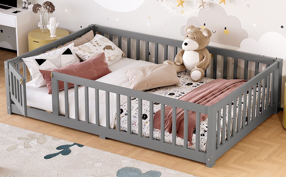 Bellemave® Full Size Floor Bed with Safety Guardrails and Door for Kids, Natural - Bellemave