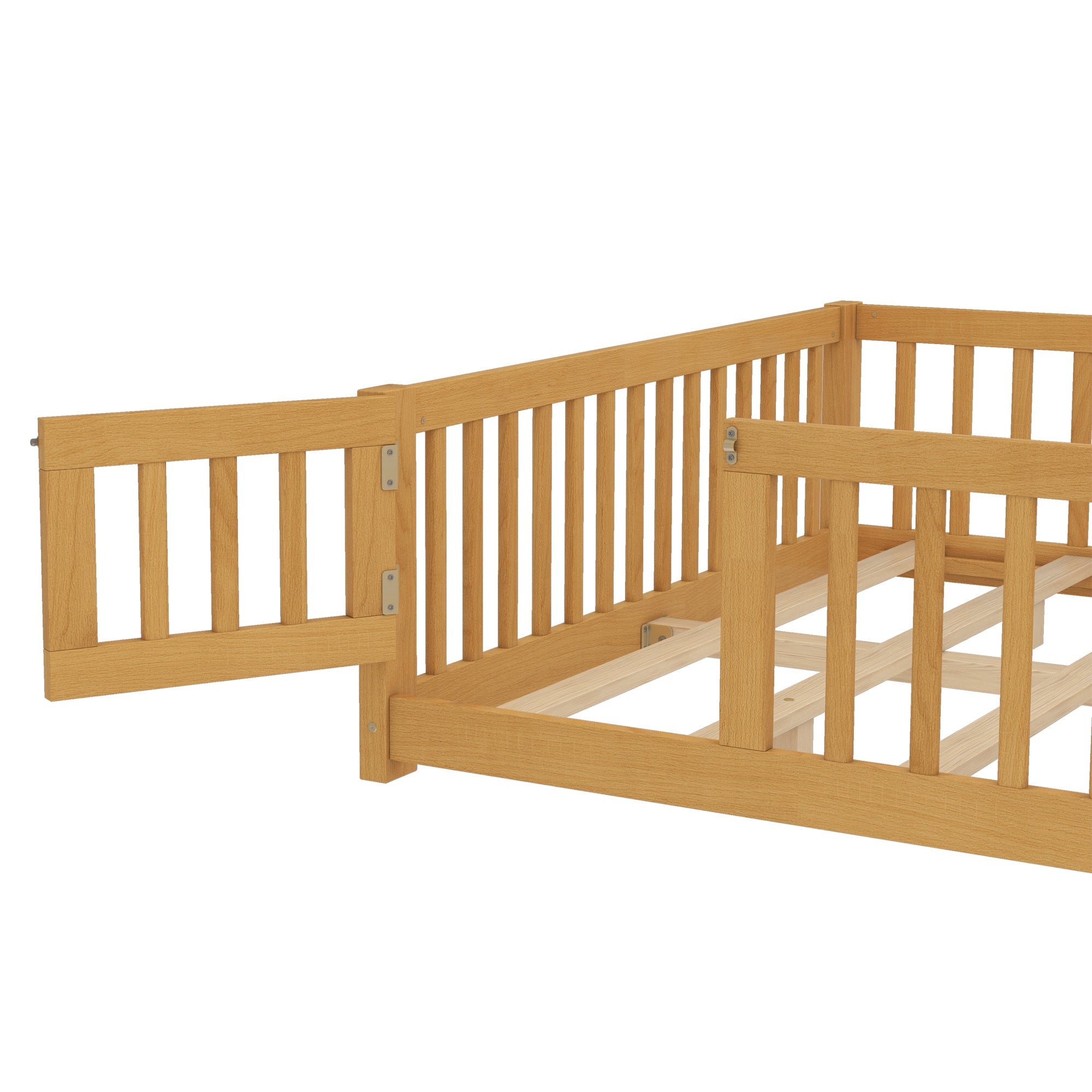 Bellemave® Full Size Floor Bed with Safety Guardrails and Door for Kids, Natural - Bellemave