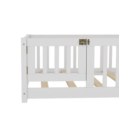 Bellemave® Full Size Floor Bed with Safety Guardrails and Door for Kids, Natural - Bellemave
