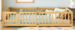Bellemave® Full Size Floor Bed with Safety Guardrails and Door for Kids, Natural - Bellemave