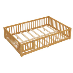 Bellemave® Full Size Floor Bed with Safety Guardrails and Door for Kids, Natural - Bellemave
