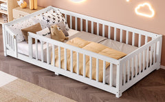 Bellemave® Full Size Floor Bed with Safety Guardrails and Door for Kids, Natural - Bellemave