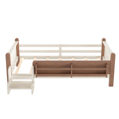Bellemave® Full Size Floor Bed with Storage Bookcases, Solid Wood Kids Floor Bed with Cute Stairs and Guardrails, No Box Spring Needed, Espresso - Bellemave