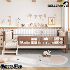 Bellemave® Full Size Floor Bed with Storage Bookcases, Solid Wood Kids Floor Bed with Cute Stairs and Guardrails, No Box Spring Needed, Espresso - Bellemave