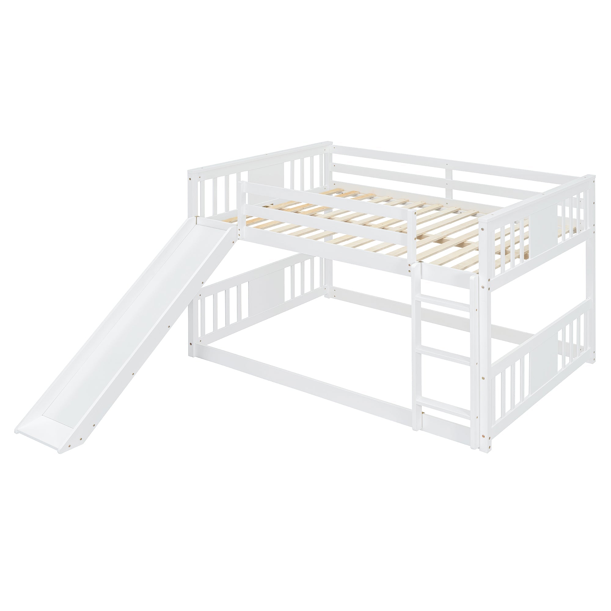 Bellemave® Full Size Floor Bunk Bed with Ladder and Slide - Bellemave