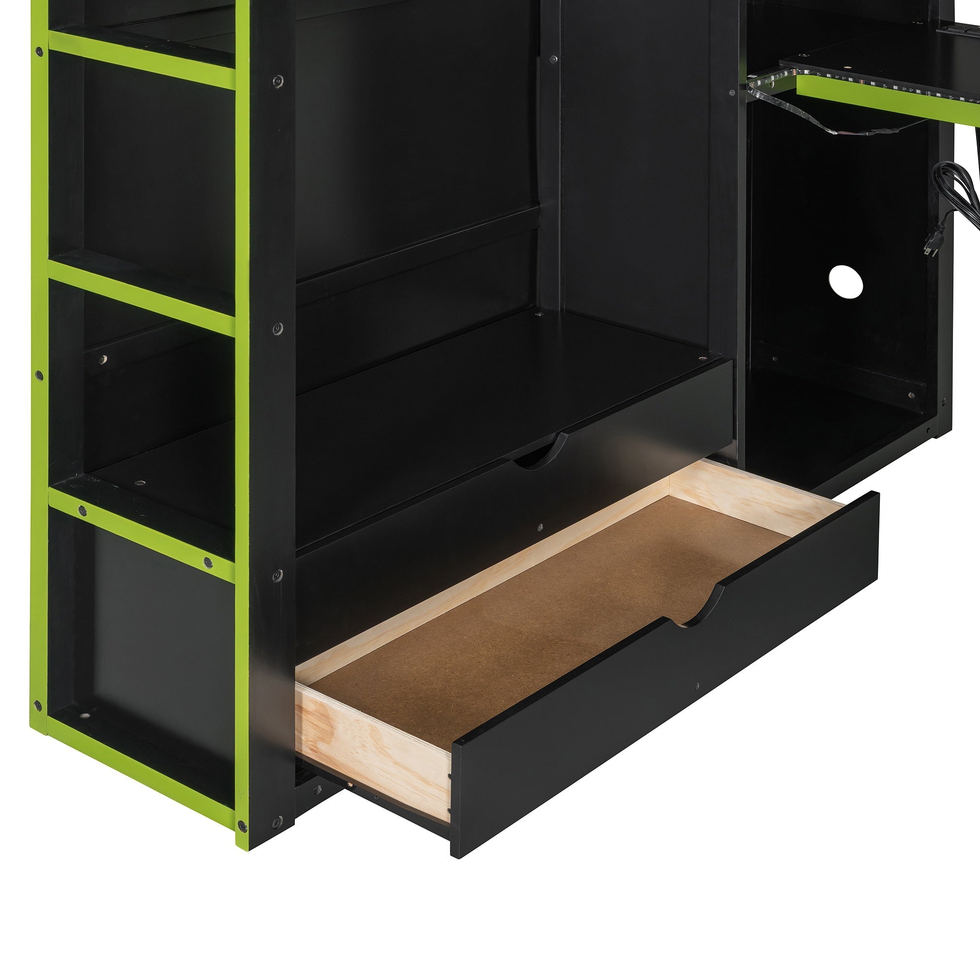 Bellemave® Full Size Gamer Loft Bed with Built - in Desk, RGB Lighting, USB Port & Storage, Gaming Bed with Wardrobe, Drawers - Bellemave