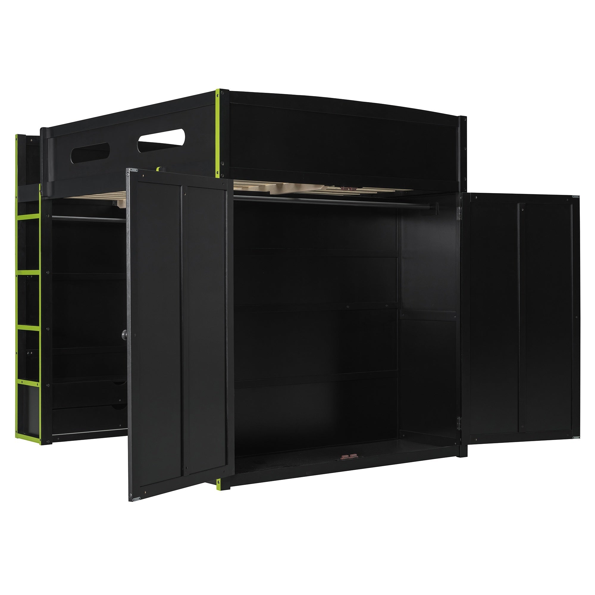 Bellemave® Full Size Gamer Loft Bed with Built - in Desk, RGB Lighting, USB Port & Storage, Gaming Bed with Wardrobe, Drawers - Bellemave