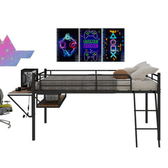 Bellemave® Full Size Gaming Loft Bed with Desk, LED, USB charging & Staircase, Metal Bed Frame with Vented Mesh Undercarriage Storage - Bellemave