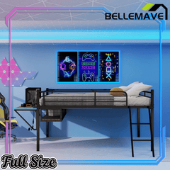 Bellemave® Full Size Gaming Loft Bed with Desk, LED, USB charging & Staircase, Metal Bed Frame with Vented Mesh Undercarriage Storage - Bellemave