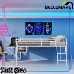 Bellemave® Full Size Gaming Loft Bed with Desk, LED, USB charging & Staircase, Metal Bed Frame with Vented Mesh Undercarriage Storage - Bellemave
