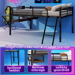 Bellemave® Full Size Gaming Loft Bed with Desk, LED, USB charging & Staircase, Metal Bed Frame with Vented Mesh Undercarriage Storage - Bellemave