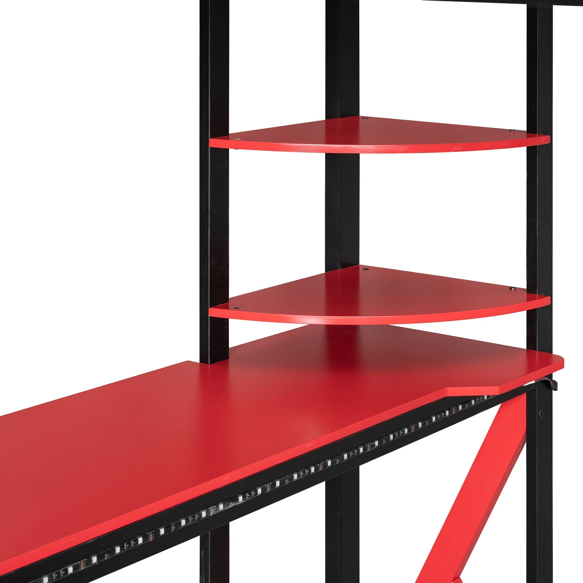 Bellemave® Full Size Gaming Loft Bed with Desk & Multi - Storage Shelves, Wooden Loft Bed Frame with Safety Guardrail, Built - in Light Strip for Teens - Bellemave