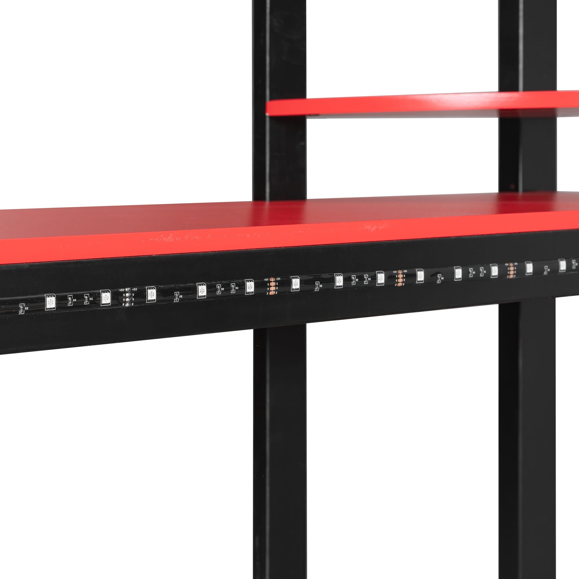 Bellemave® Full Size Gaming Loft Bed with Desk & Multi - Storage Shelves, Wooden Loft Bed Frame with Safety Guardrail, Built - in Light Strip for Teens - Bellemave