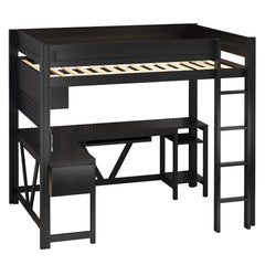 Bellemave® Full Size Gaming Loft Bed with Desk, Storage Shelves, Multifunctional Wood Loft Bed Frame with Light Strip and Charging Station - Bellemave