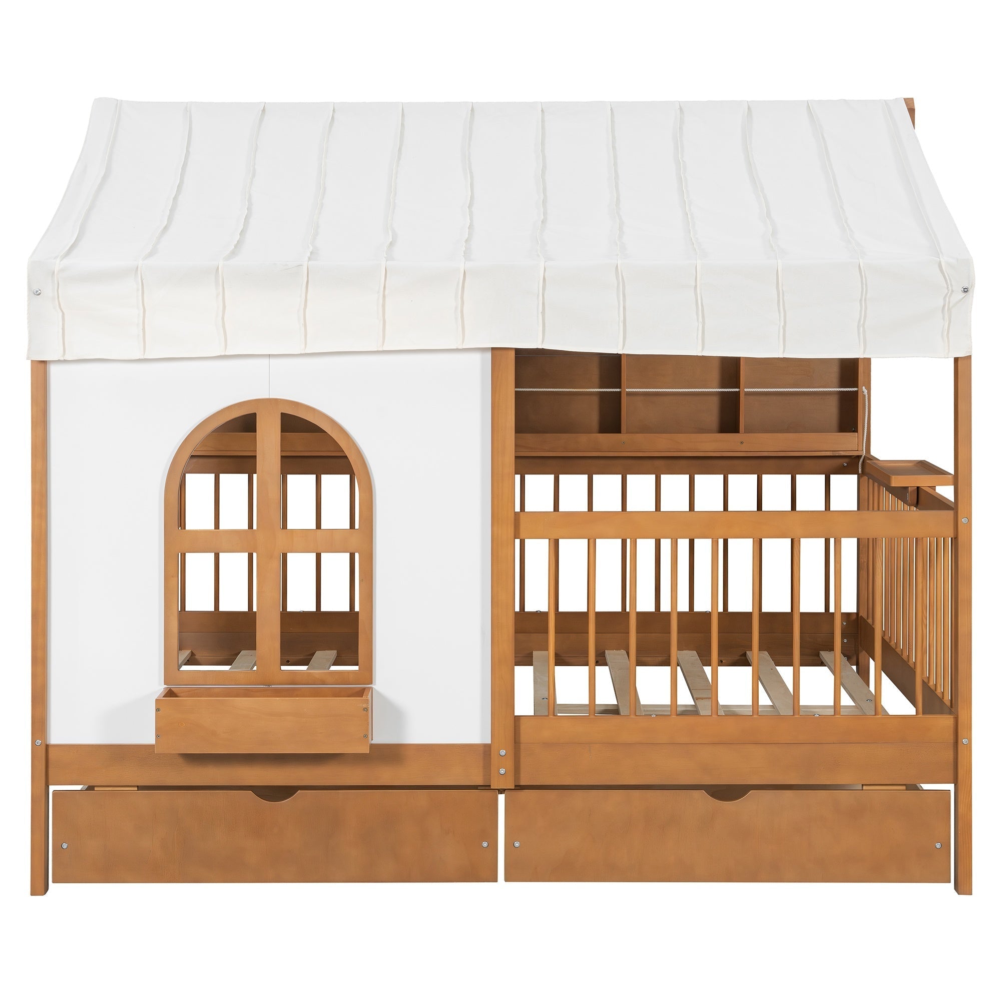 Bellemave® Full Size House Bed with 2 Large Drawers, Side Bookshelf with LED Strip, Cozy Reading Nook & Playhouse for Boys & Girls - Bellemave