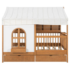 Bellemave® Full Size House Bed with 2 Large Drawers, Side Bookshelf with LED Strip, Cozy Reading Nook & Playhouse for Boys & Girls - Bellemave