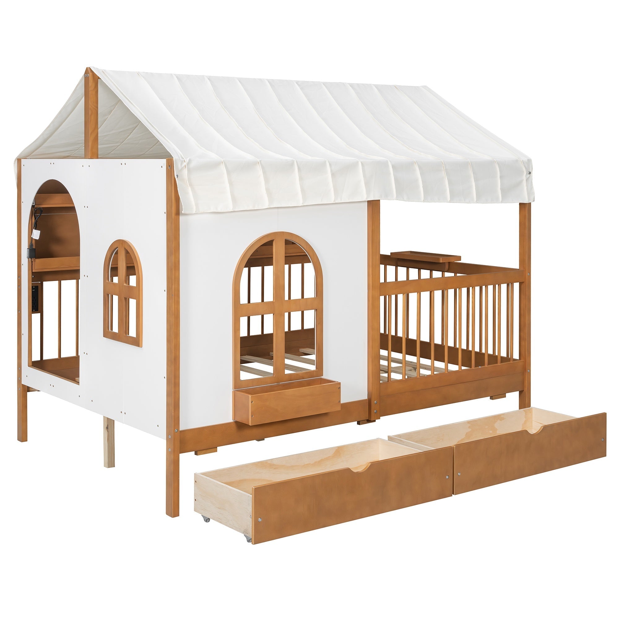 Bellemave® Full Size House Bed with 2 Large Drawers, Side Bookshelf with LED Strip, Cozy Reading Nook & Playhouse for Boys & Girls - Bellemave